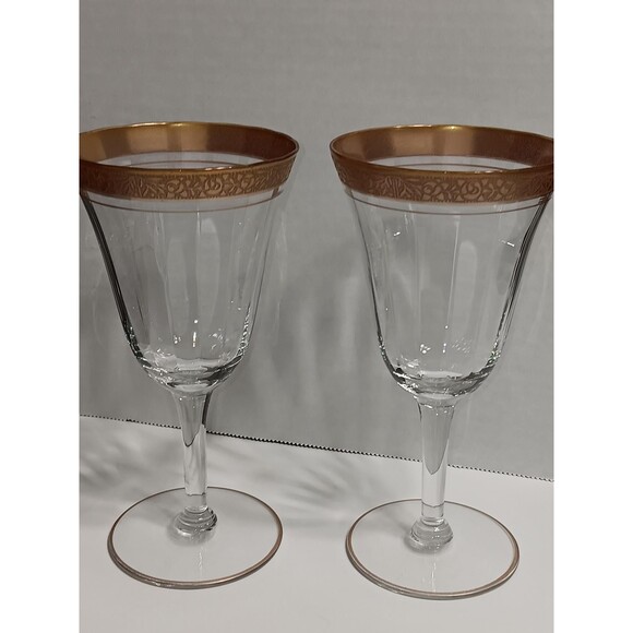 Tiffin Vintage Crystal & Gold Glasses Set of 2 - Picture 1 of 3